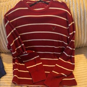 American Eagle  Red and White Striped Long Sleeve Shirt